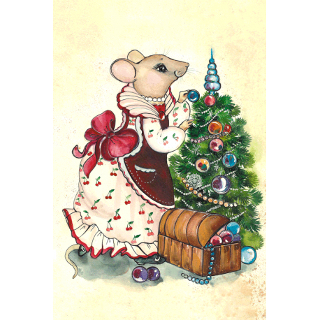 Mouse decorates the Christmas tree