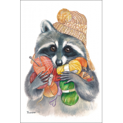 Raccoon with knitting