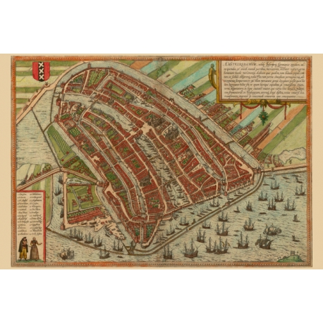 Amsterdam, Map Maker - Georg Braun &  Franz Hogenberg, 1572.