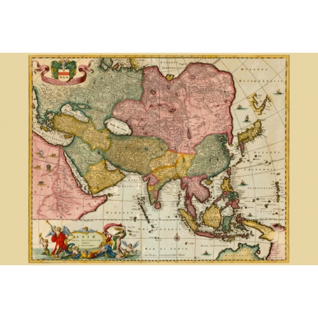 Decorative map of Asia and the East Indies, Map Maker - Nicolas Visscher, 1670.