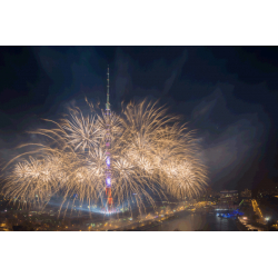 Festival Circle of Light. Fireworks at the Ostankino TV tower, Moscow